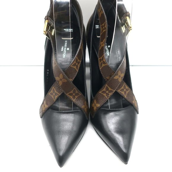 Louis Vuitton Matchmake Pumps Brown Monogram Canvas & Black Leather Size 37.5 - Picture 4 of 12